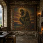 The tapestry hung on a panelled wall in an old-world interior